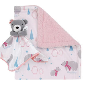 Bear Security & Sherpa Blanket Gift Set, Pink, Girls Baby Shower, Nojo B12 MP